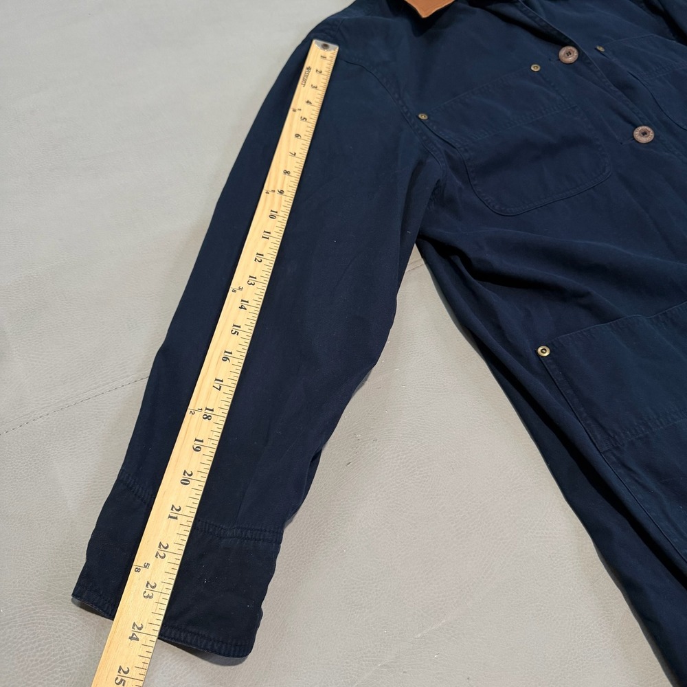 VTG 90s‎  Navy Barn Field Jacket Chore Leather Trim Collar Y2K Women-M-6130 - Picture 6 of 10
